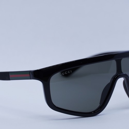Pre-owned Gucci Gg1736s 001 Shiny Solid Black/grey 99-1-145 Sunglasses Authentic In Gray