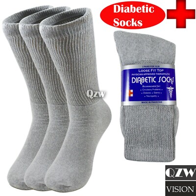 3-12 Pairs Health Loose Fit Top Crew Cotton Diabetic Socks Gray 9-11 10-13 13-15