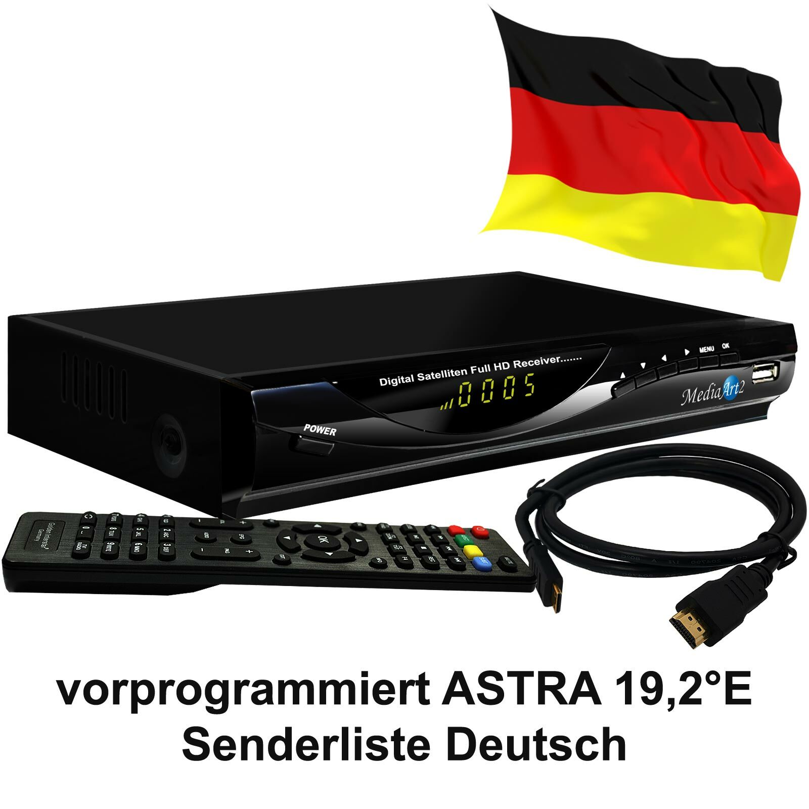 Sat Receiver MEDIAART-2 vorbereit Deutsche Senderliste FULL HD Digital HDMI USB