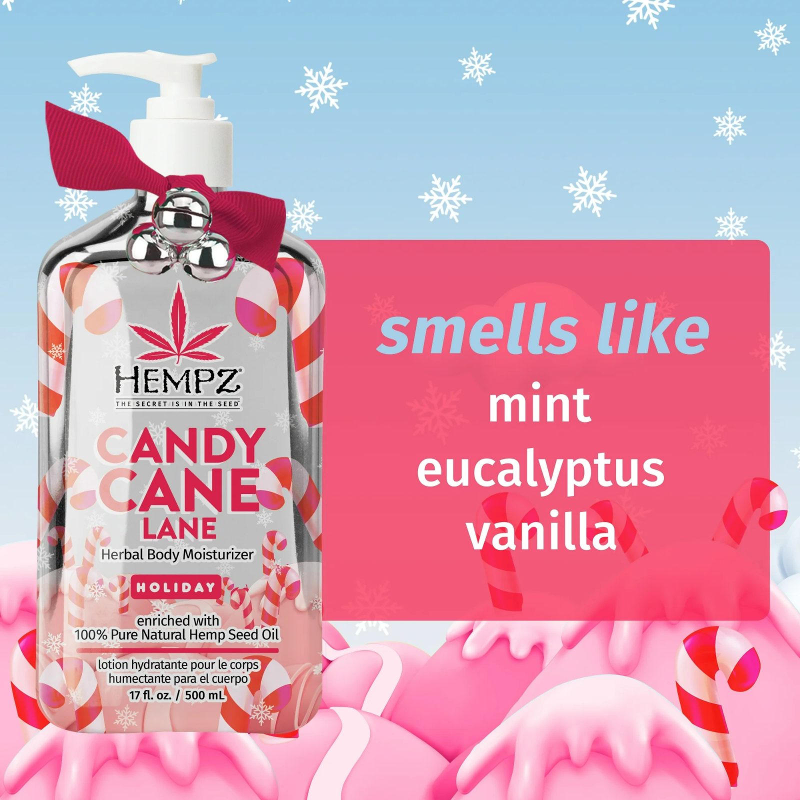 Hempz Limited Edition Candy Cane Lane Herbal Body Moisturizer for Dry Skin 17 oz