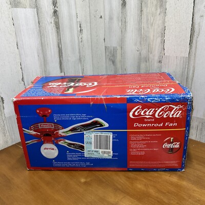 Vintage 1997 Coca Cola 4 Blade Downrod Ceiling Fan with Light #S0314 Brand New