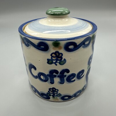 MA Hadley Vintage Blue Flower Coffee Canister Jar W/Lid  Stoneware