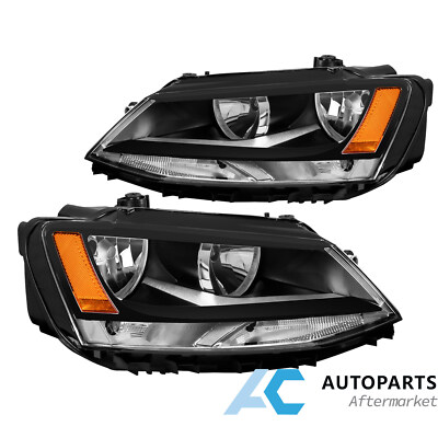 For 2011-2018 Volkswagen Jetta MK6 Headlights Headlamp Halogen Pair Black Amber