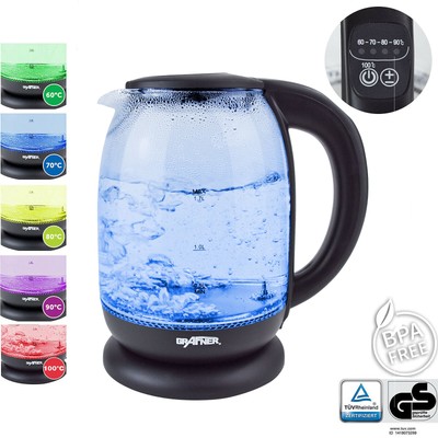 Wasserkocher 1,7 Liter LED Glas 2200W Temperaturwahl BPA Frei Warmhaltefunktion