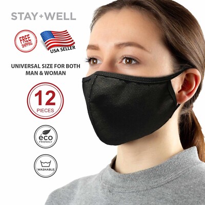 12 Face Masks Black Fashion Masks Washable Reusable Unisex Mask US Seller