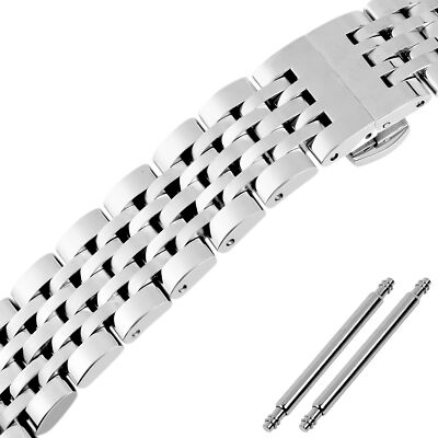Edelstahl Massiv Glieder-Uhrenarmband Butterfly-Faltschließe Metall Band Silbern