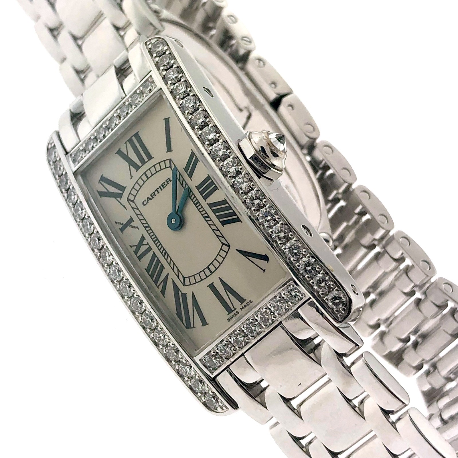 Cartier Tank Américaine 18K White Gold Diamond Watch
