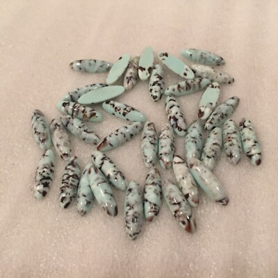 E350 16x5mm light aqua speckled oval glass cabochons, unfoiled (36)