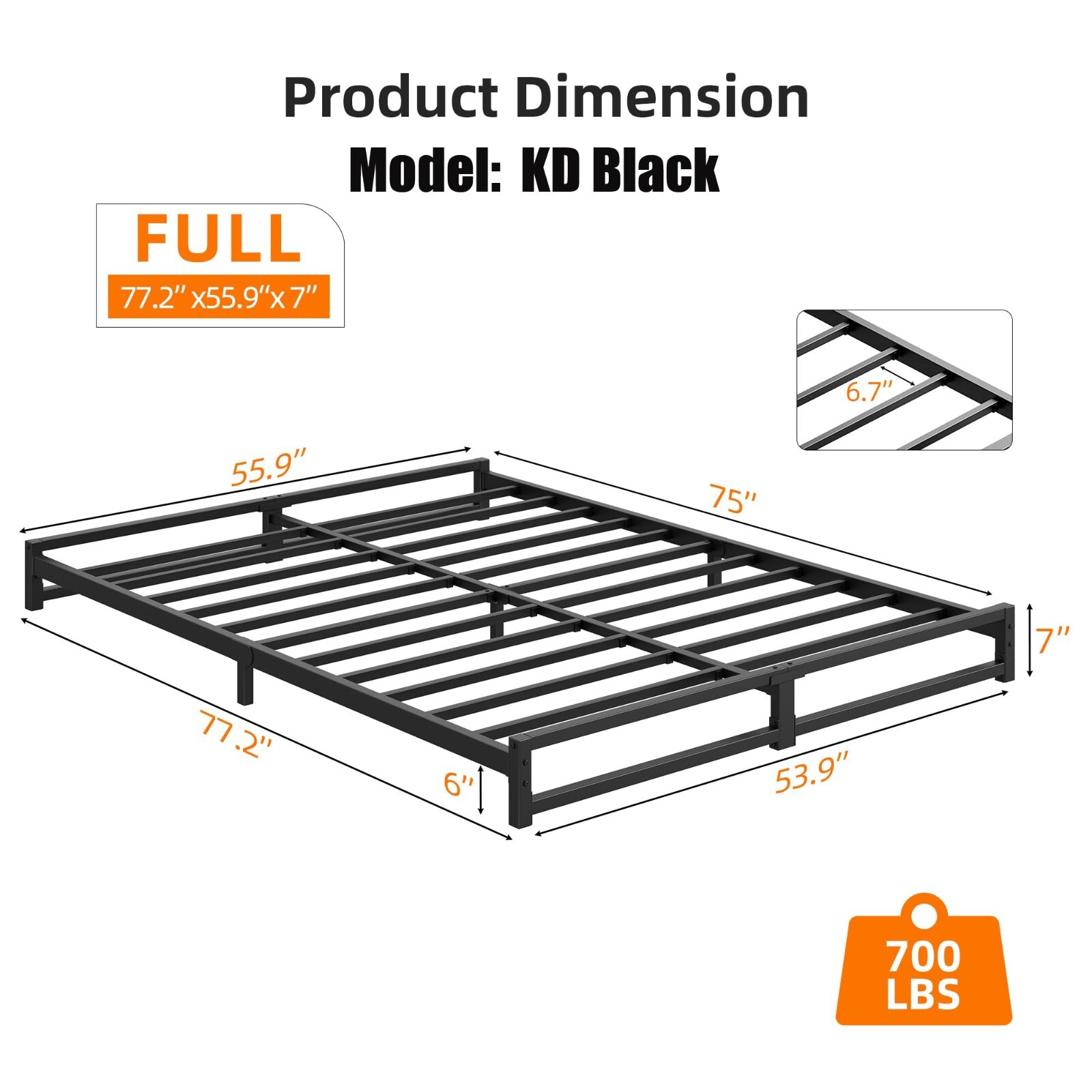 6" Metal Bed Frame Platform Heavy Duty Steel Slat Support No Box Spring Needed