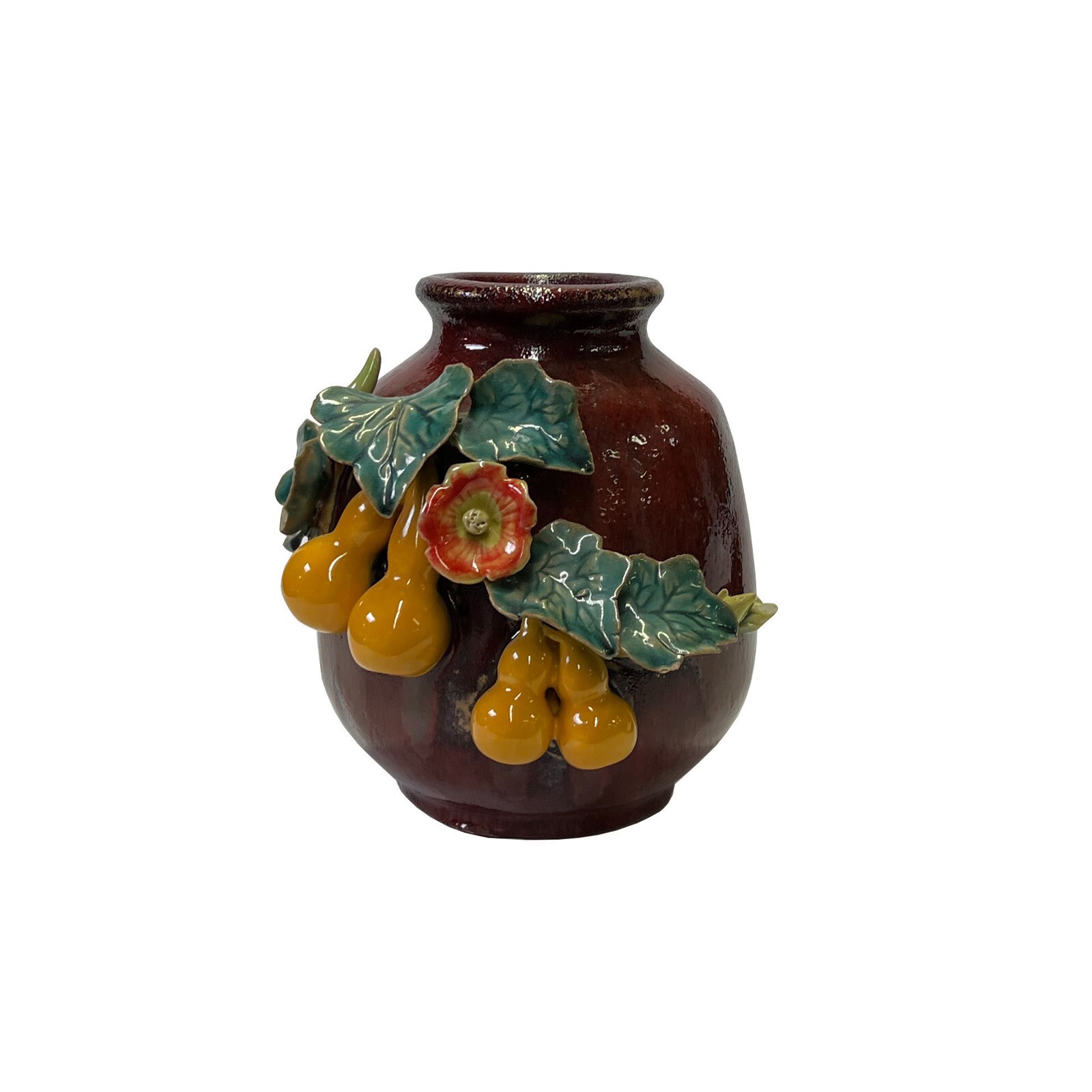 Chinese OxBlood Red Glaze Dimensional Flower Gourd Motif Vase ws3062S Chinese OxBlood Red Glaze Dimensional Flower Gourd Motif Vase ws3062S