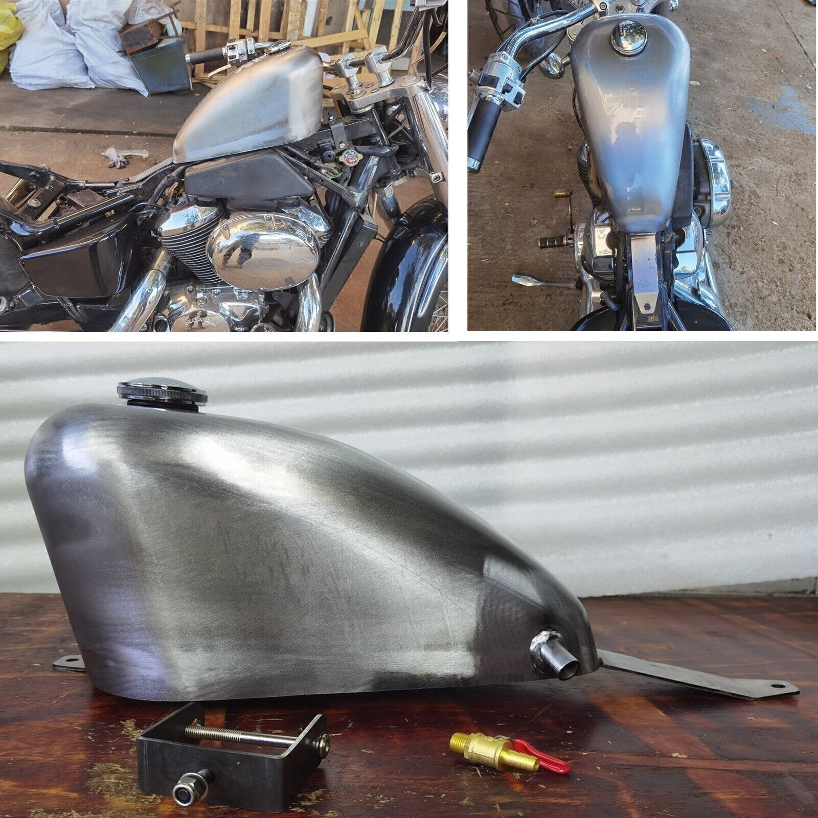 9L Silvery Handmade Motorcycle Petrol Gas Fuel Tank For Honda