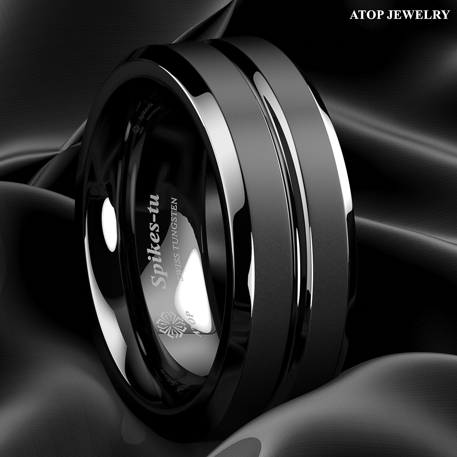 8mm Tungsten Ring Wedding Band Black Brushed Comfort Fit Men Jewelry ATOP