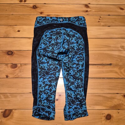 Lululemon Stop At Nothing Crop Leggings Womens 4 Blue Green Geometric Gym Train