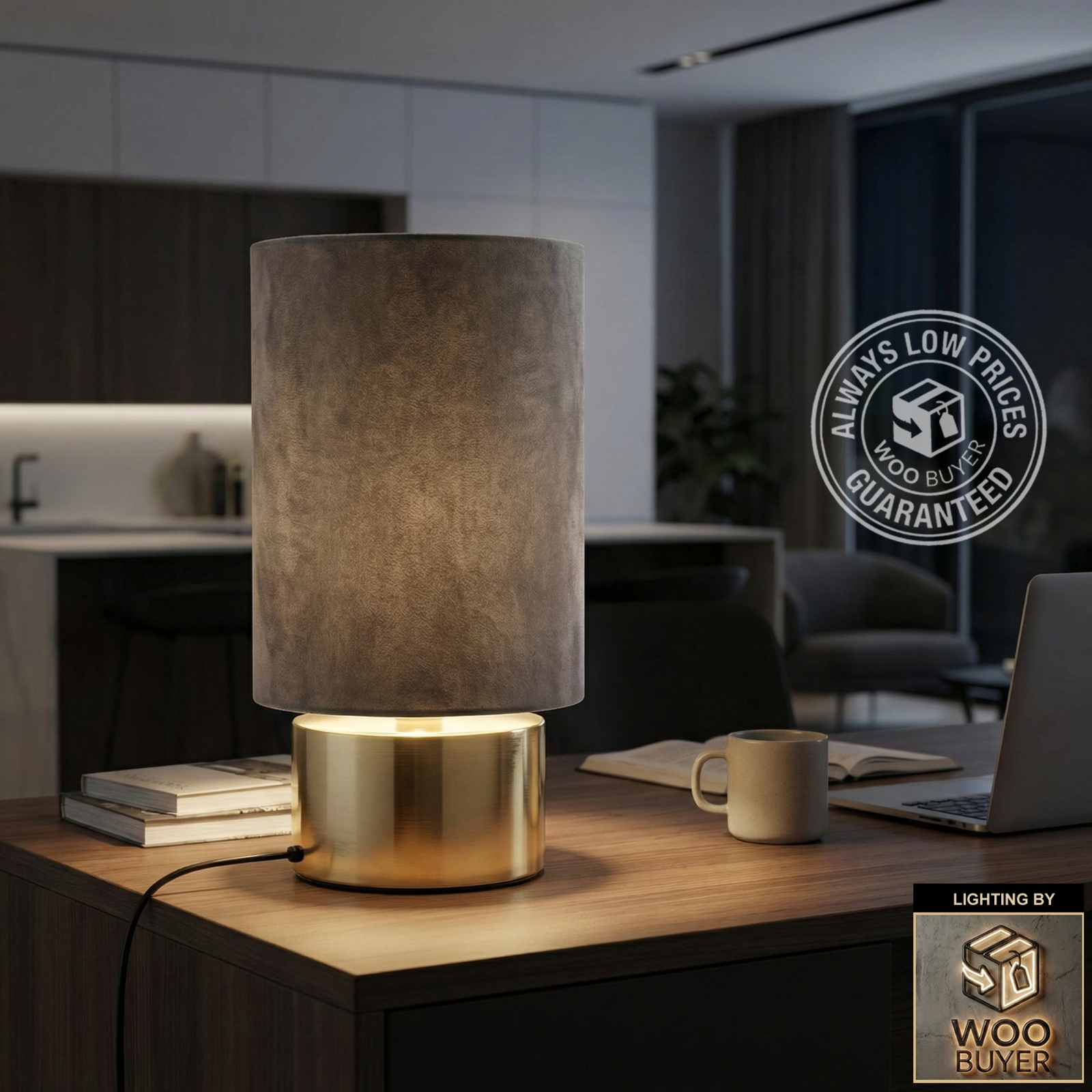 Velvet Touch Table Lamp - Mokka Grey Shade with gold touch base