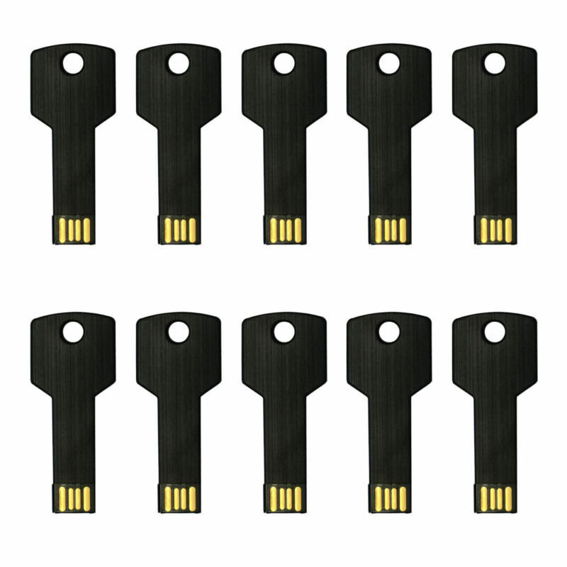 Lot 10 Usb Flash Drive Key Shaped Thumb Drives Metal Memory Sticks Bulk Black