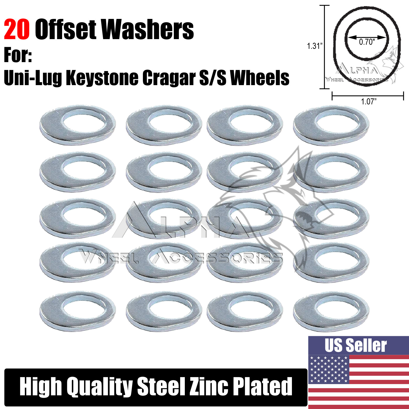 20Pc Offset Wheel Washers For UniLug Keysotne Cragar S/S Wheels eBay