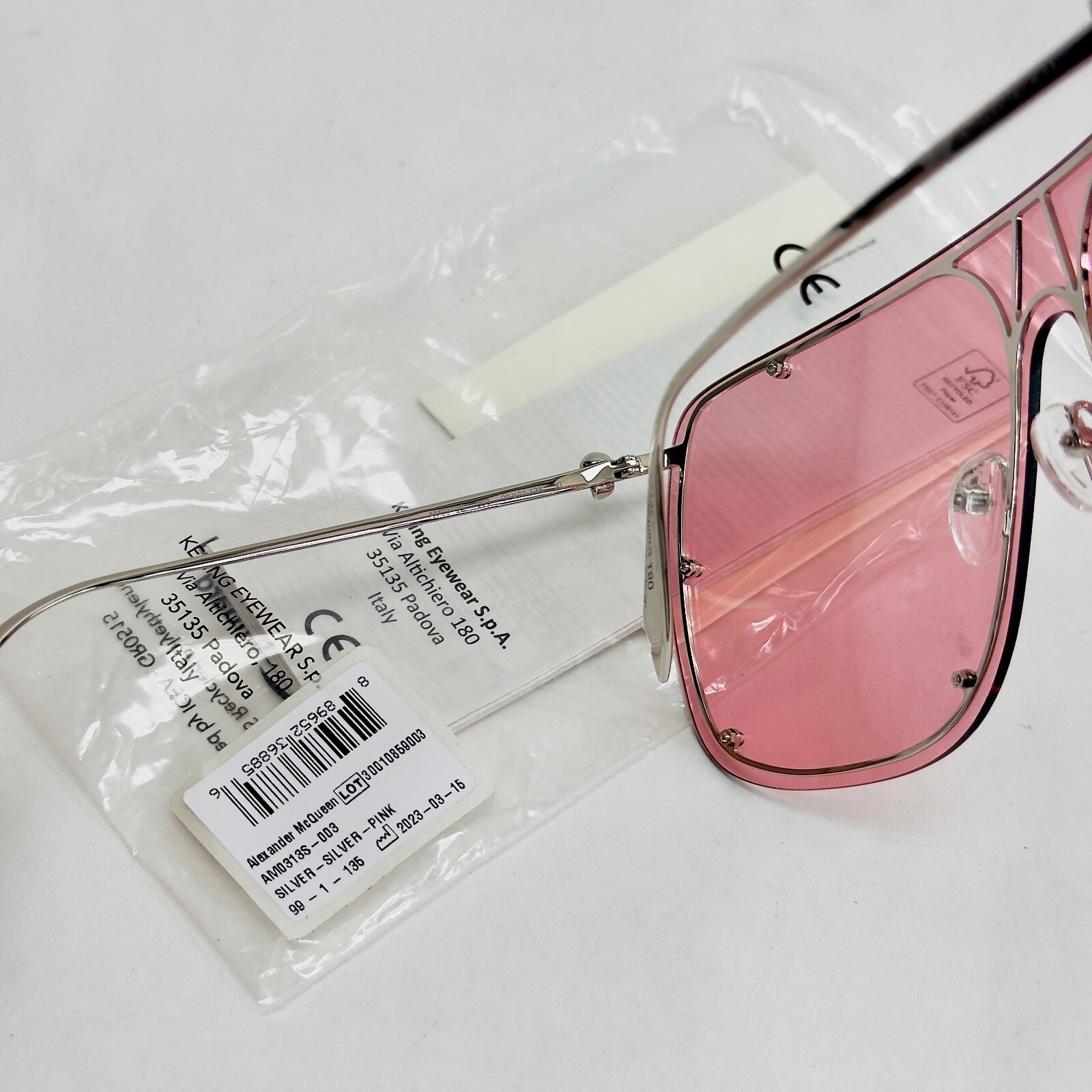 Pre-owned Alexander Mcqueen Silver Skull Pink Metal Shield Mask Sunglasses Am0313s 0313