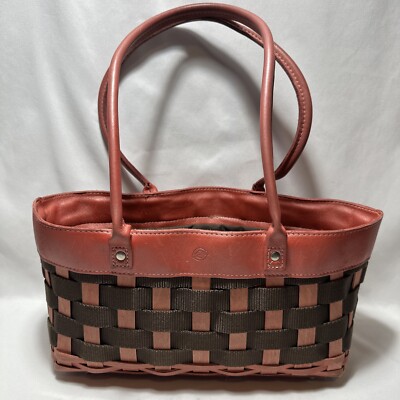 Longaberger To Go Tote Basket Purse Bag Woven 2010 Pink Brown