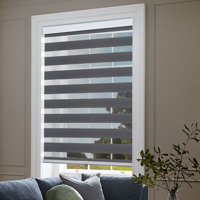 Cordless Zebra Roller Blinds Sheer Shades, Sheer or Privacy - Gray, 30''W X 72''H