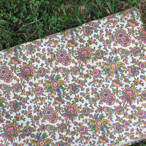 3 Yd Vintage Floral Folk Art Fabric Midcentury Earth Tones Heavy Cotton