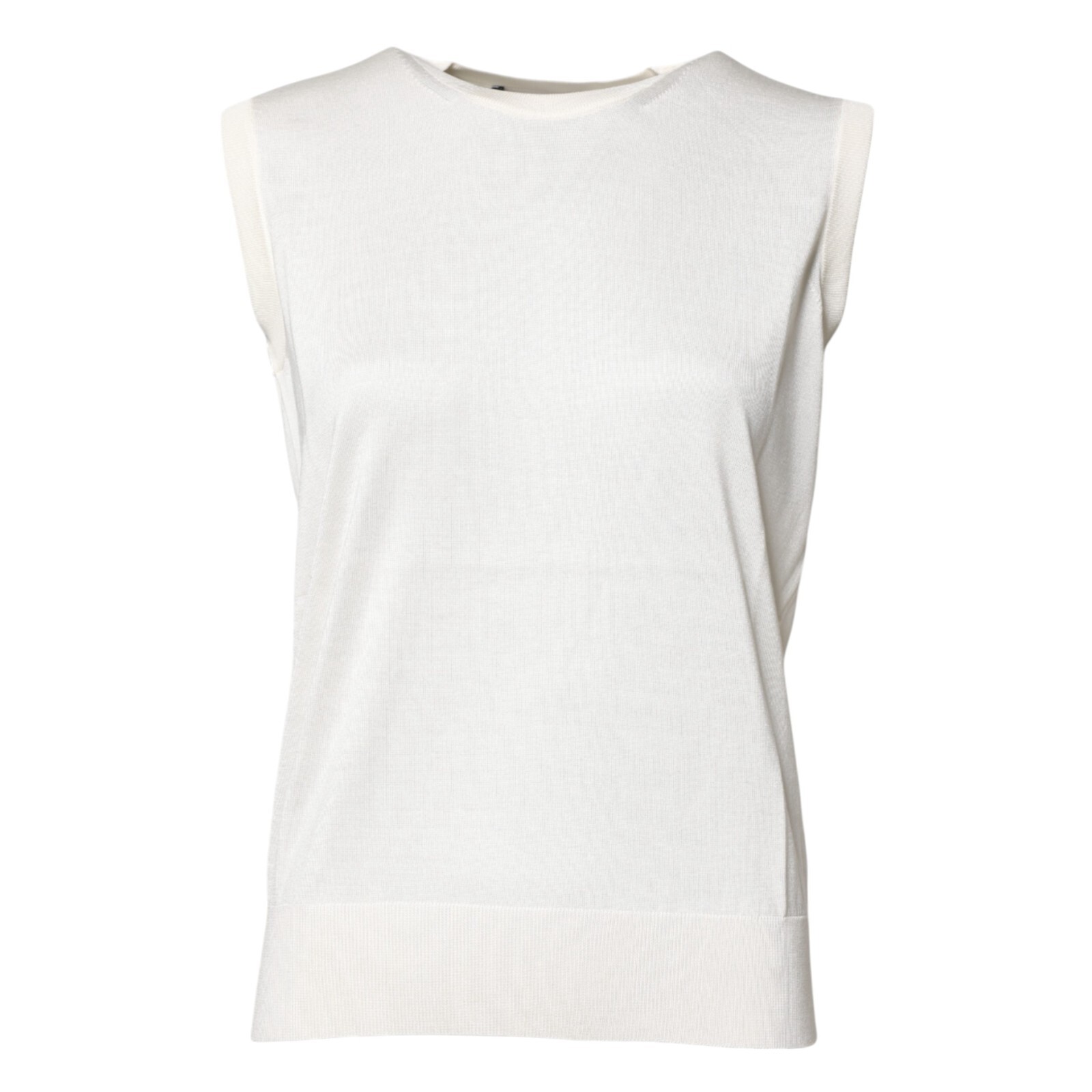 DOLCE & GABBANA Top White Silk Round Neck Sleeveless Tank
