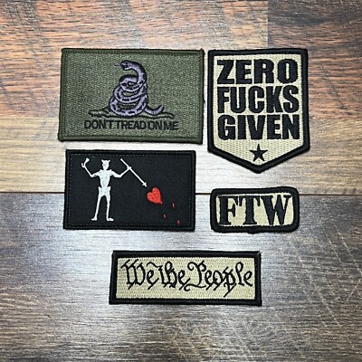 VELCRO Morale HOOK PATCH LOT, Black Beard, DTOM, FTW, ZFG, We The People