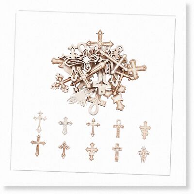 Artistic Woodworks: 50-Piece Laser Cut Crosses for DIY Home Decor & Ornament Pai