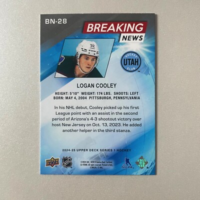 2024 Upper Deck Series 1 #BN-28 Logan Cooley Breaking News