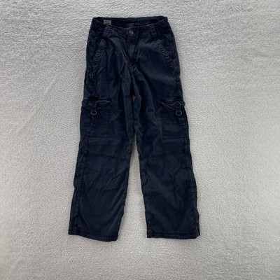 American Eagle Cargo Pants Womens 0 Short Black Super High Rise Baggy Wide Leg