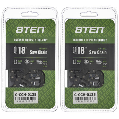 Semi Chisel Chainsaw Chain 18 Inch .050 3/8 LP 66DL for Echo Stihl Poulan 2 Pack