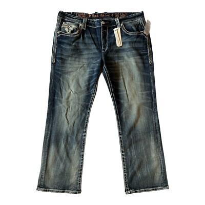Rock Revival Jeans Men's 44x32 NEW Ren Straight Embellished Metal Logo
