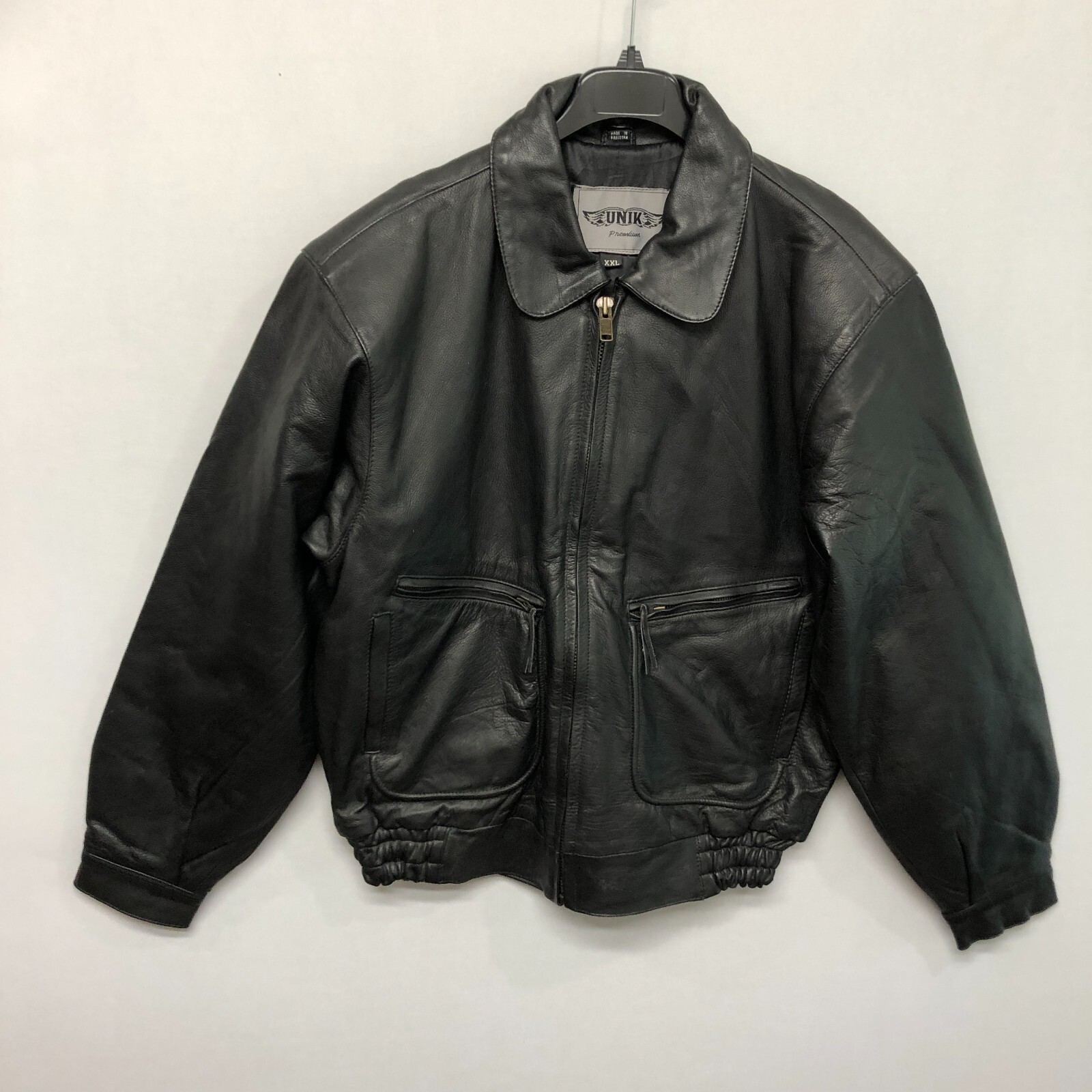 Unik Premium Men Bomber Full Zip Black Leather Jacket Size