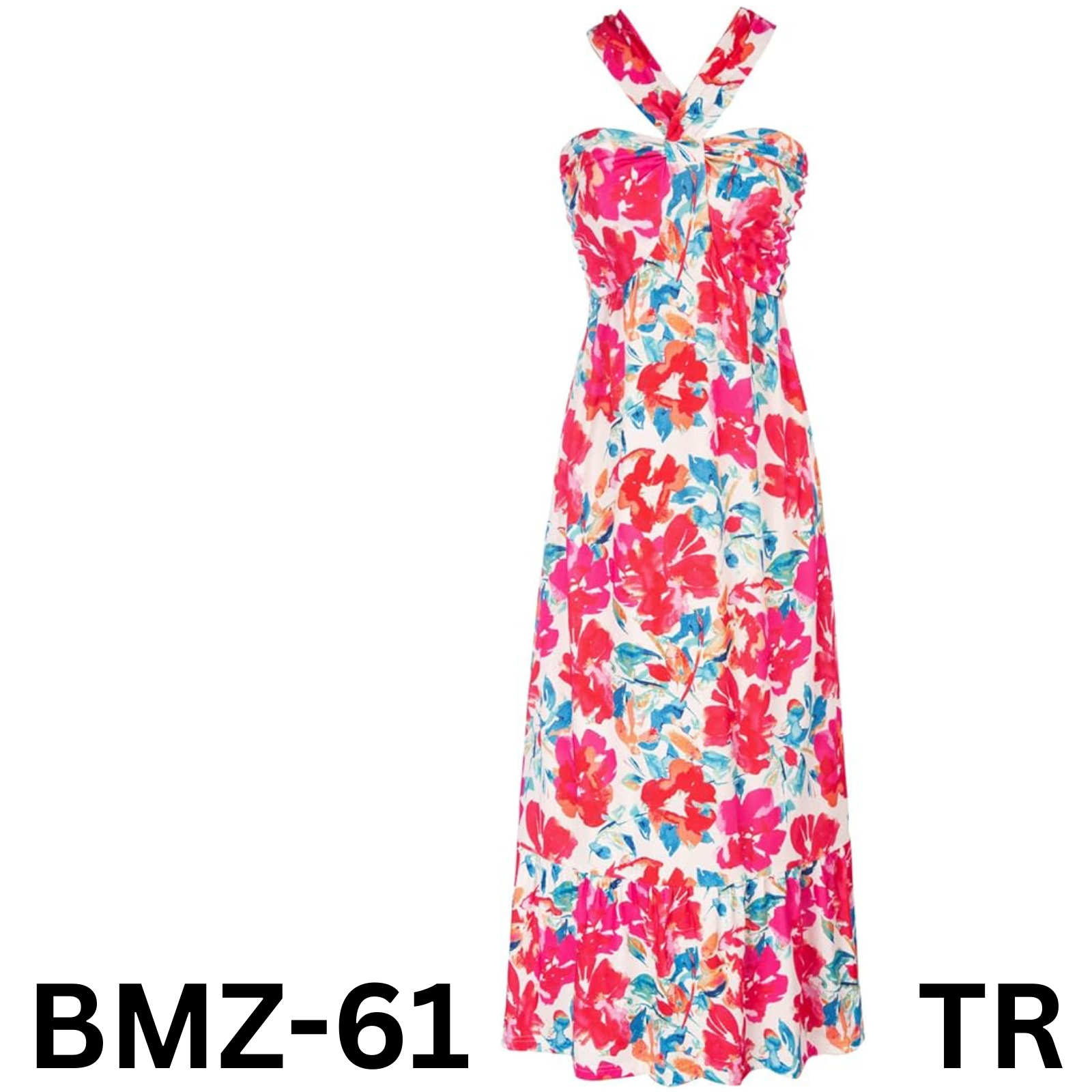 Women's Sleeveless Crossover Halterneck Floral Ruffle Maxi Dresses, Multicolor M