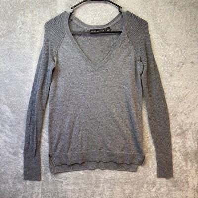 Rock & Republic Sweater Womens Small V-Neck Mesh Panel Gray Pullover EUC