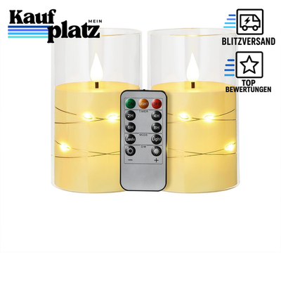 2er Set Flammenlose Kerzen mit Eingebauter Lichterkette & 3D-Flammeneffekt, Säul
