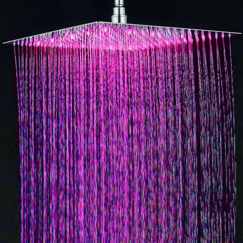 Rainfall Showerheads LED Rainfall Shower Head - Square Brushed Nickel ...