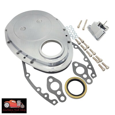 Small Block Chevy Polished Aluminum Timing Chain Cover & Tab SBC 350 305 400 327