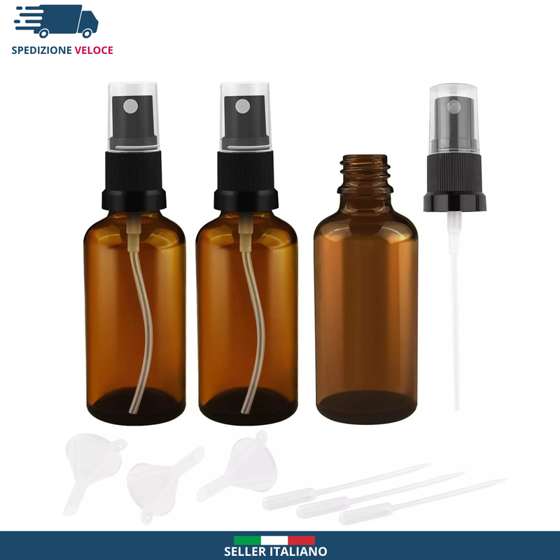 Flaconi Spray Vetro Ambrato 50 Ml Bottiglie Portatile 3 Pc Nebulizzatore IT🚚