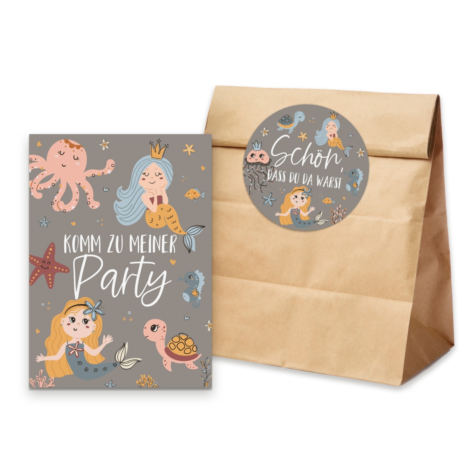 10x Meerjungfrau Einladungskarten Für Kindergeburtstag – DIN A6, Unterwasser-Design In Pastellfarben