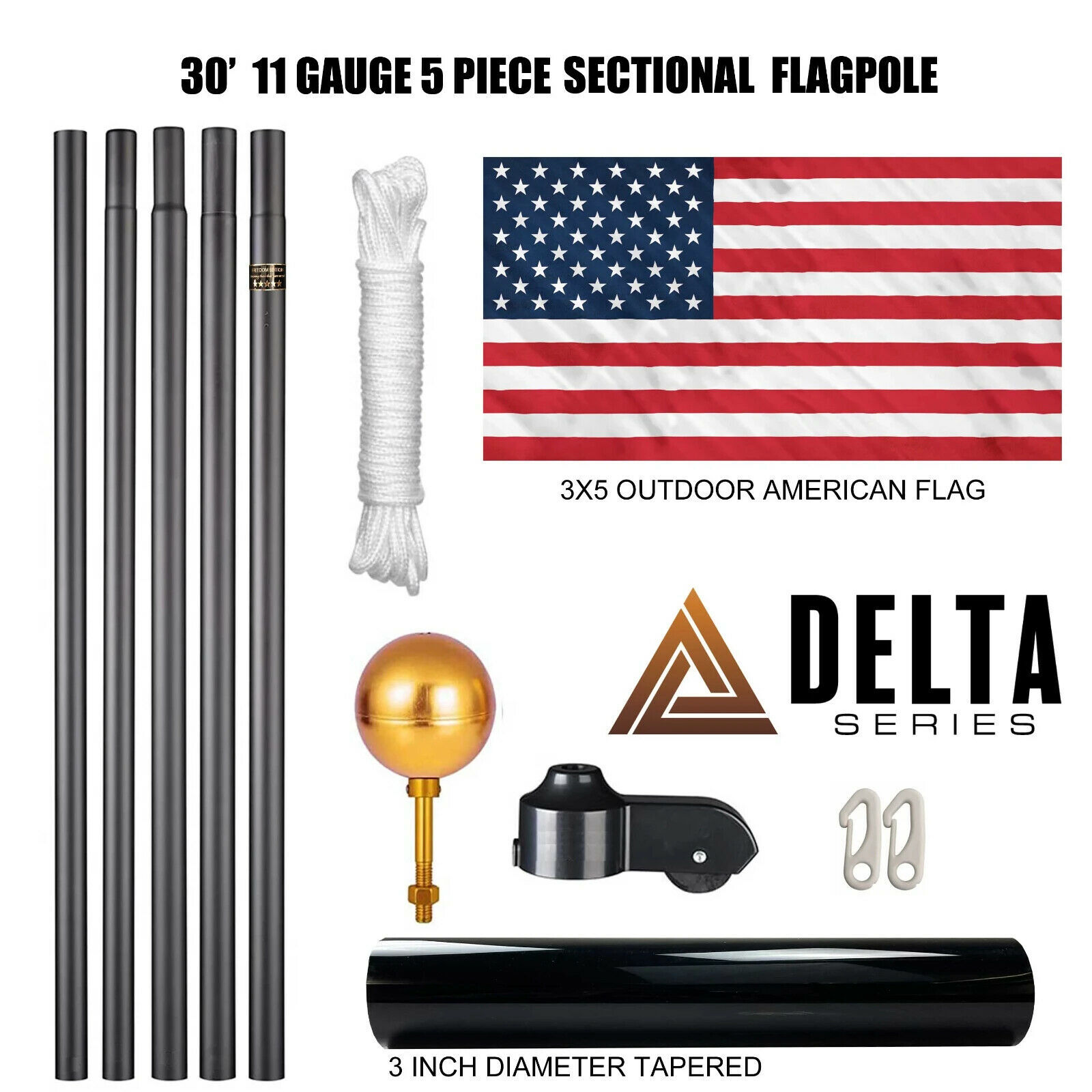 30' DELTA SECTIONAL FLAG POLE "FREEDOM EDITION" (BLACK)