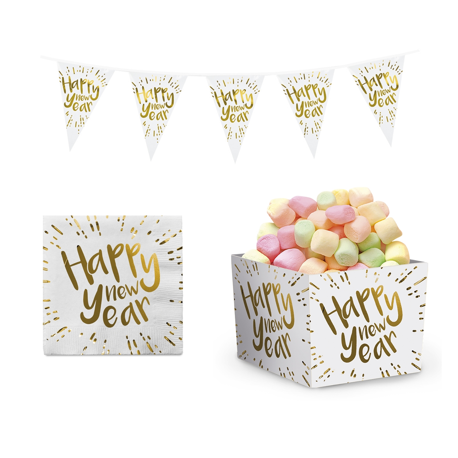 Happy New Year Accessoires Silvester Dekoration Neujahr Gold Servietten Girlande Ebay