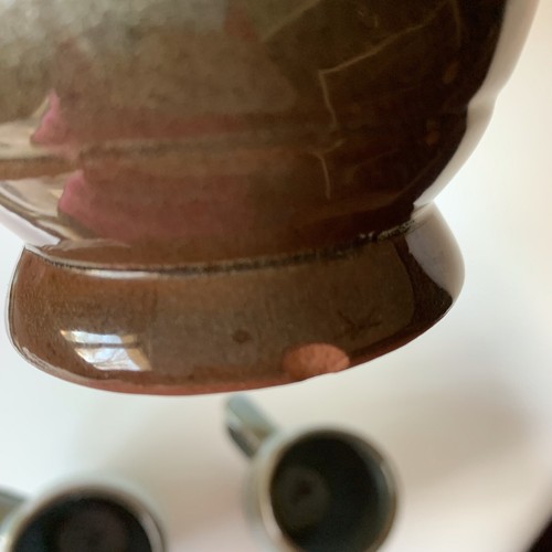 Rare Vintage Frankoma Set Of 3 Coffee Mugs Plainsmen Prairie Green Footed Base