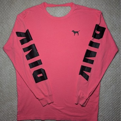 Victoria's Secret PINK Long Sleeve Graphic Tee Pink Logo Med. Casual Athleisure