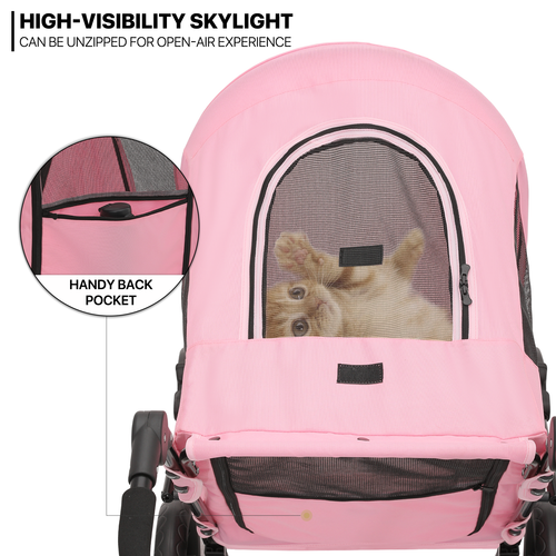 Foldable Dog Stroller Pet Cat Travel Carrier Cart w/Skylight+Foot Activated Lock