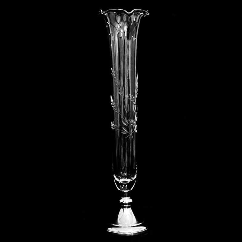 Vintage Glass Crystal Bud Vase WEB Sterling Silver Base Wheat Etched Fluted