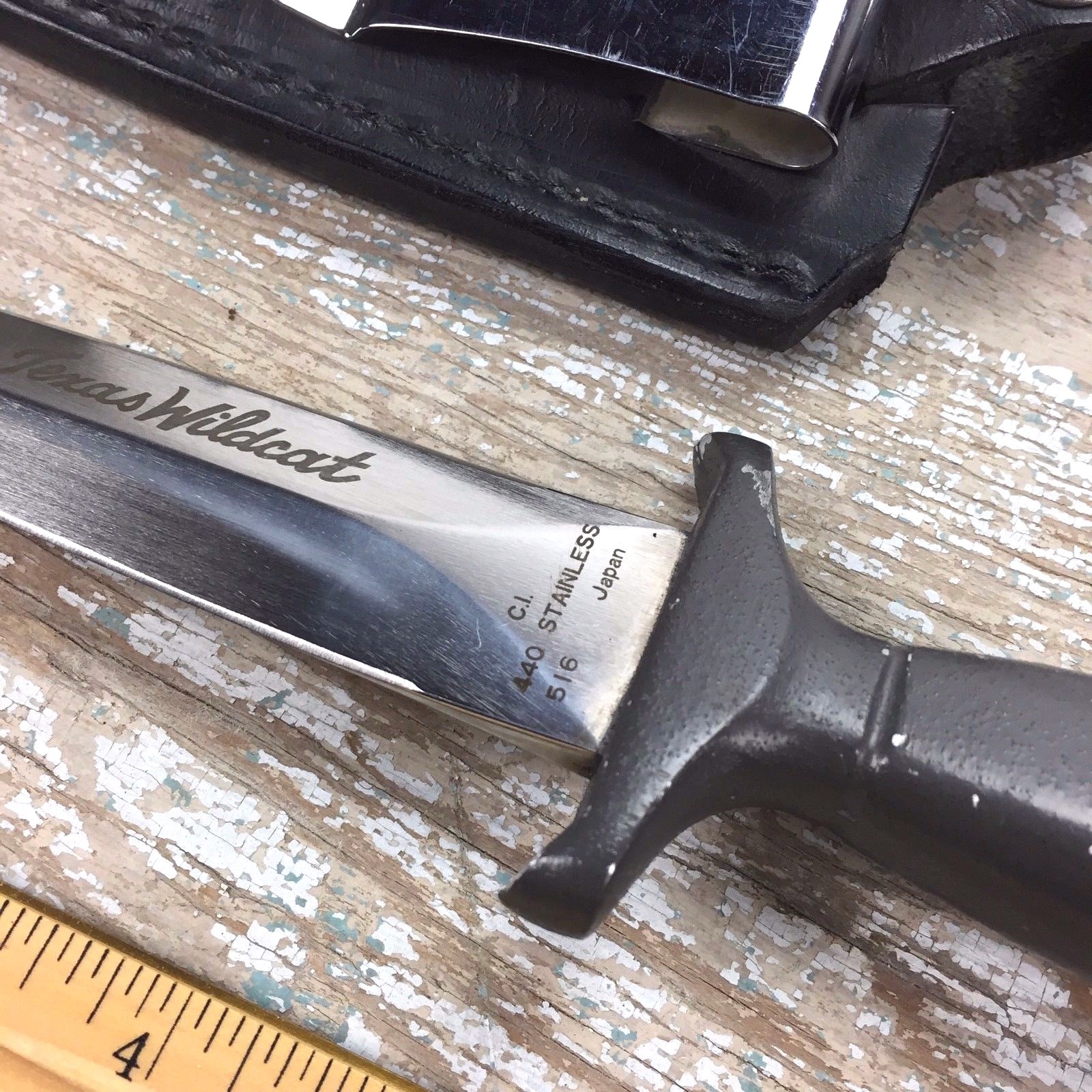 Vtg TEXAS WILDCAT Cowboy Boot Knife with Sheath Clip, Fixed Blade Dagger JAPAN