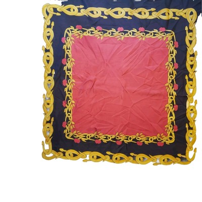 100% Seide Silk Equestrian Large 34'' Square Red Black Gold Rope Chain Scarf