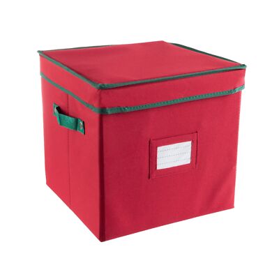 Elf Stor Christmas Box with Adjustable Dividers and Lid Ornaments Storage, Red