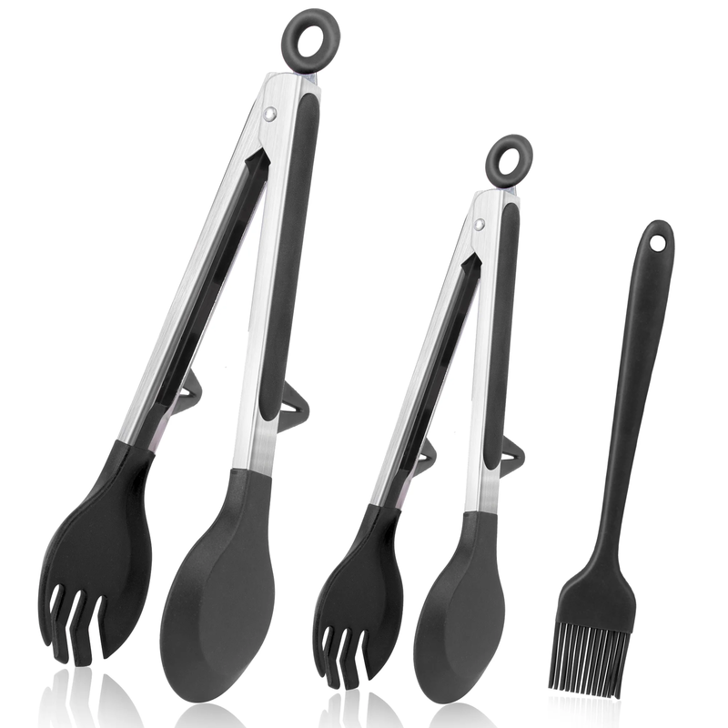 Kitchen Tongs for Cooking Stainless Steel Food Tongs with Silicone Tips 3Pack