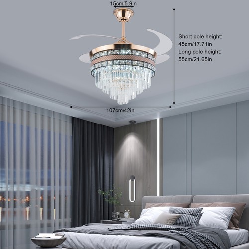 42 Inch Ceiling Fan Light Chandeliers LED Hanging Pendant Lamp Fixture W/Remote